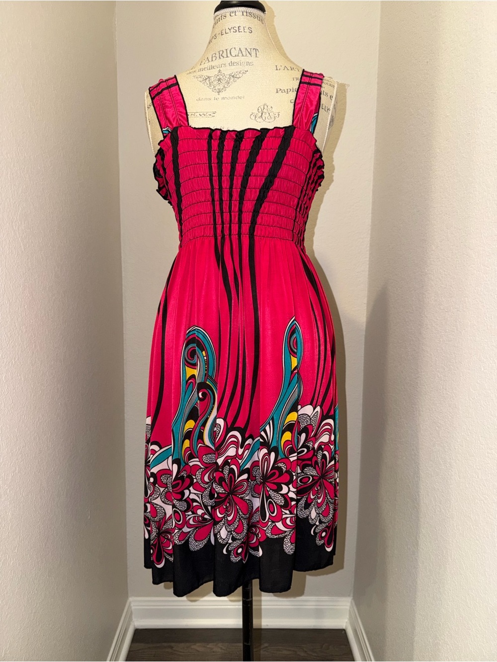 Bright Pink Printed Sundress with Floral Border